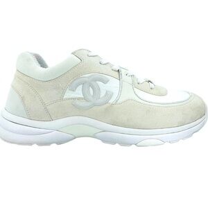 Chanel CC Trainers Sneakers Leather Suede Low White 39.5
